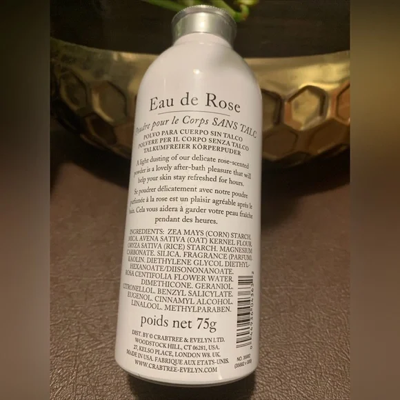 (1) Crabtree Evelyn rosewater talc free body powder 2.6 oz new sealed.